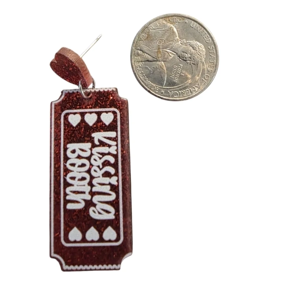 👋 Red Glitter Kissing Booth Ticket Dangle Earrings | Mix And Match 3/$20